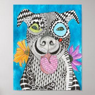 Cute and Colourful Pit Bull Poster - 8x10"