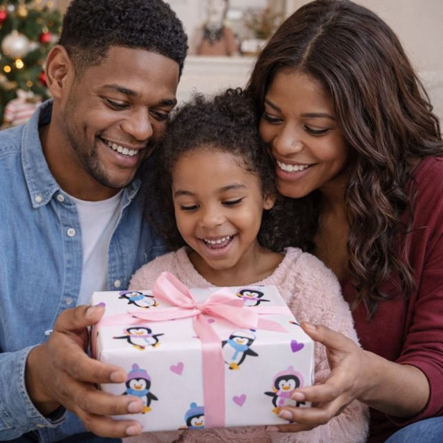 Cute and Colourful Playful Penguins  Wrapping Paper (Creator Uploaded)