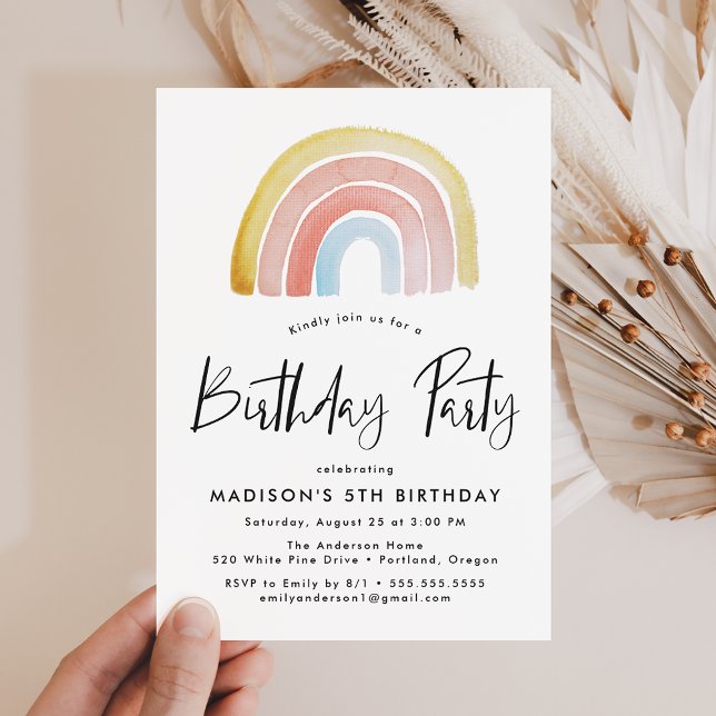 Cute and Colourful Rainbow Birthday Party Invitation (Creator Uploaded)
