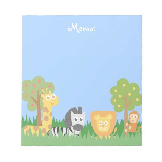 Cute and Colourful Safari Animals Theme Notepad (Front)
