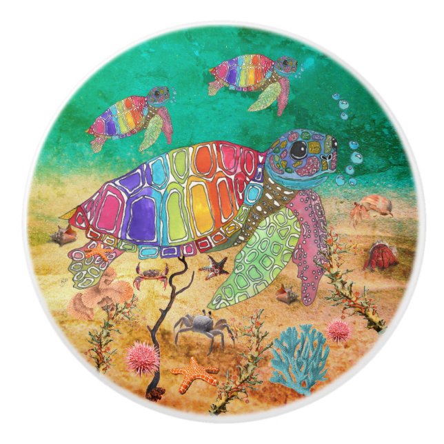 Cute and Colourful Sea Turtle   Ceramic Knob (Front)