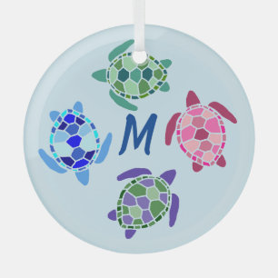 Cute and Colourful Sea Turtles Suncatcher Monogram Glass Tree Decoration