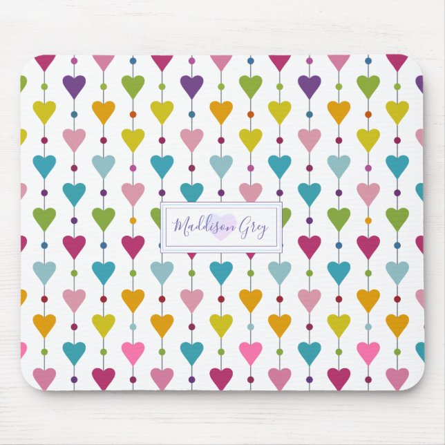 Cute and Colourful Seamless Hearts Pattern Monogra Mouse Pad (Front)