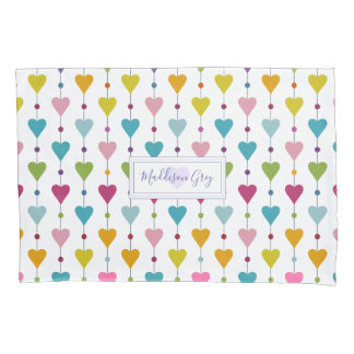 Cute and Colourful Seamless Hearts Pattern Monogra Pillowcase