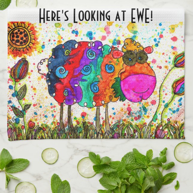 Cute and Colourful Sheep Kitchen Towel (Folded)