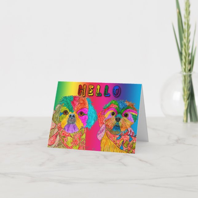 Cute and Colourful Shih Tzu Dog's Greeting Card (Front)