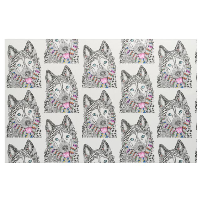 Cute and Colourful Siberian Husky Fabric (Fat Quarter)