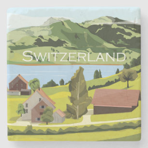 Cute and Colourful Switzerland Cartoon Drawing Stone Coaster