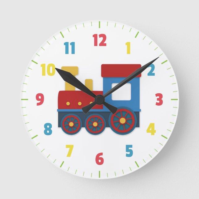 Cute and Colourful Train for Boys Bedroom Round Clock (Front)