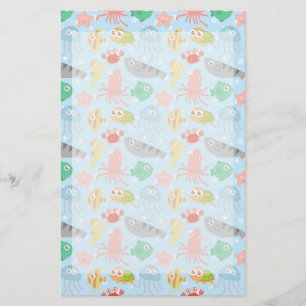 Cute and Colourful Underwater Animals Pattern Stationery