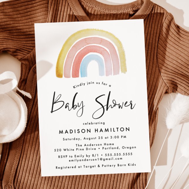 Cute and Colourful Watercolor Rainbow Baby Shower Invitation (Creator Uploaded)