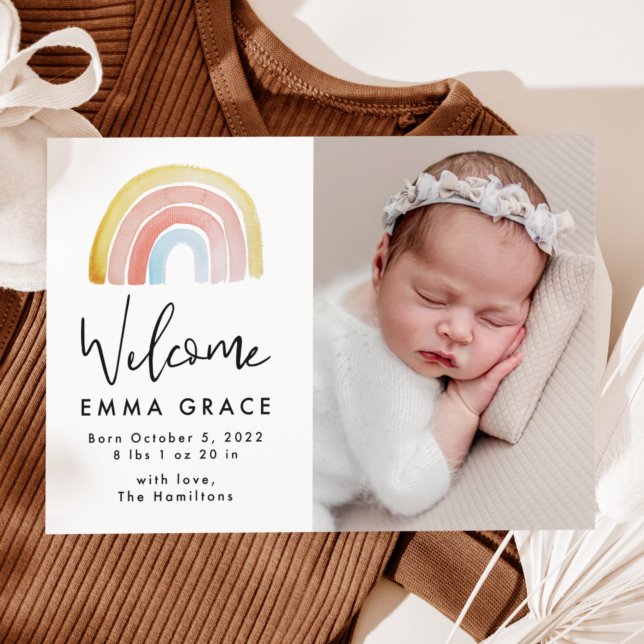 Cute and Colourful Watercolor Rainbow Birth Announcement (Creator Uploaded)