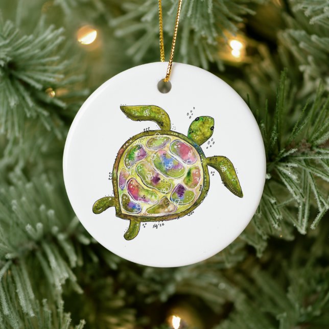 Cute and Colourful Whimsical Sea Turtle Ceramic Tree Decoration (Tree)