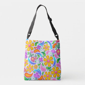 Cute and Colourful Yellow and Purple Floral Crossbody Bag