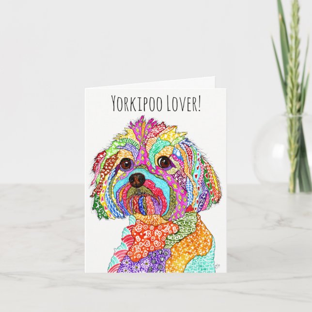 Cute and Colourful Yorkipoo Greeting Card (Front)