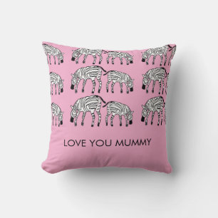 Cute and Cool Happy Kenyan Zebras Mummy Pink Cushion