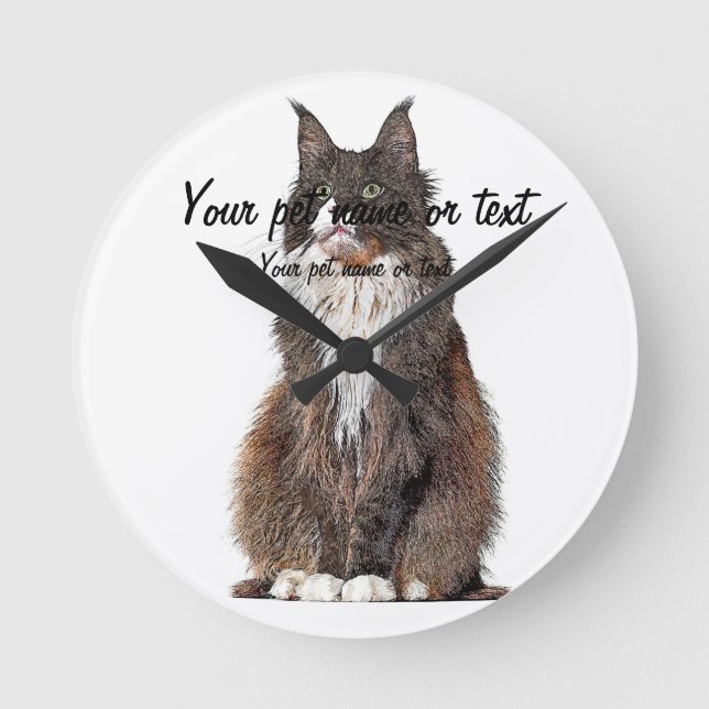 Cute and Cool, Maine Coon Cat Round Clock (Front)
