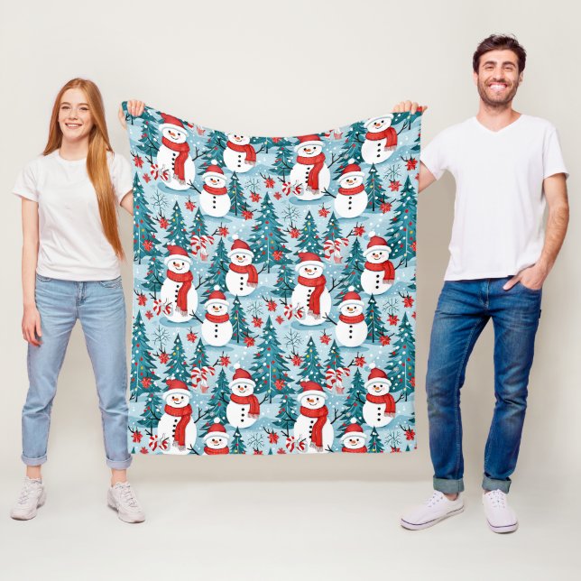 Cute and Cosy Snowman Christmas Fleece Blanket (In Situ)