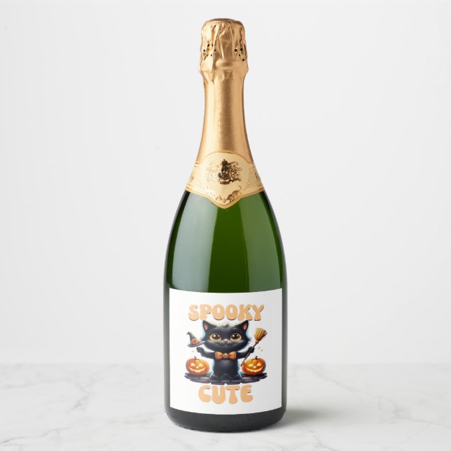 Cute and creepy black cat Classic T-Shirt Sparkling Wine Label (Front)