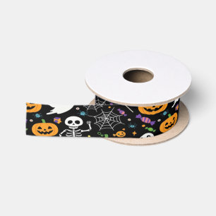 Cute and Creepy Skeletons For Halloween Satin Ribbon