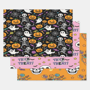 Cute and Creepy Skeletons For Halloween Wrapping Paper Sheet