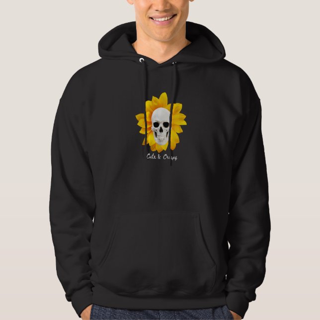 Cute and Creepy Skull Skeleton Sunflower Witchy Go Hoodie (Front)