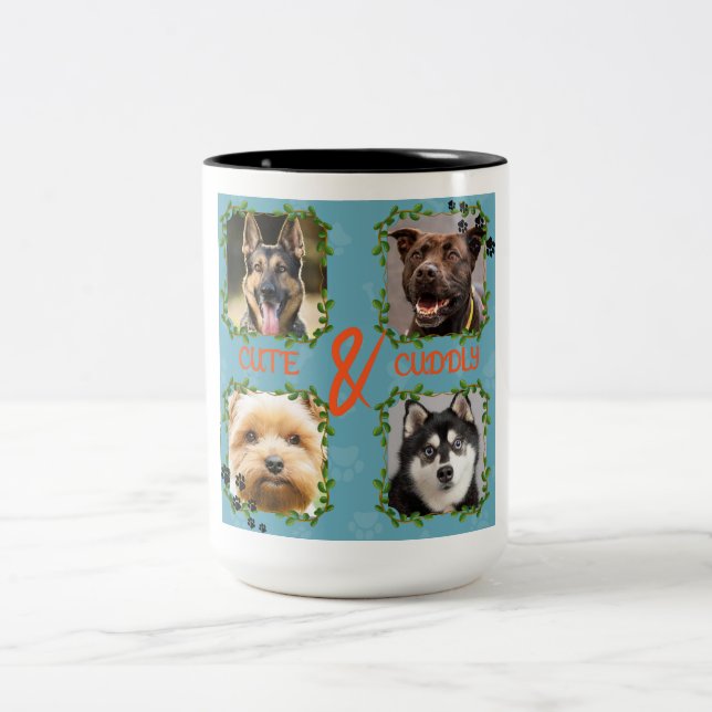 Cute and Cuddly Custom Pet Photo Collage Mug (Center)