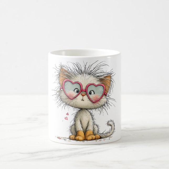 Cute and cuddly kitty on coffee mug (Center)