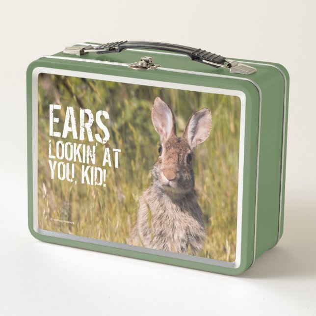 Cute and Curious Eastern Cottontail Rabbit Metal Lunch Box (Front)