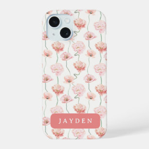 Cute and Dainty Blush Pink Floral Name iPhone 15 Case