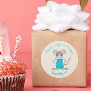 Cute and elegant little mouse custom Birthday Classic Round Sticker