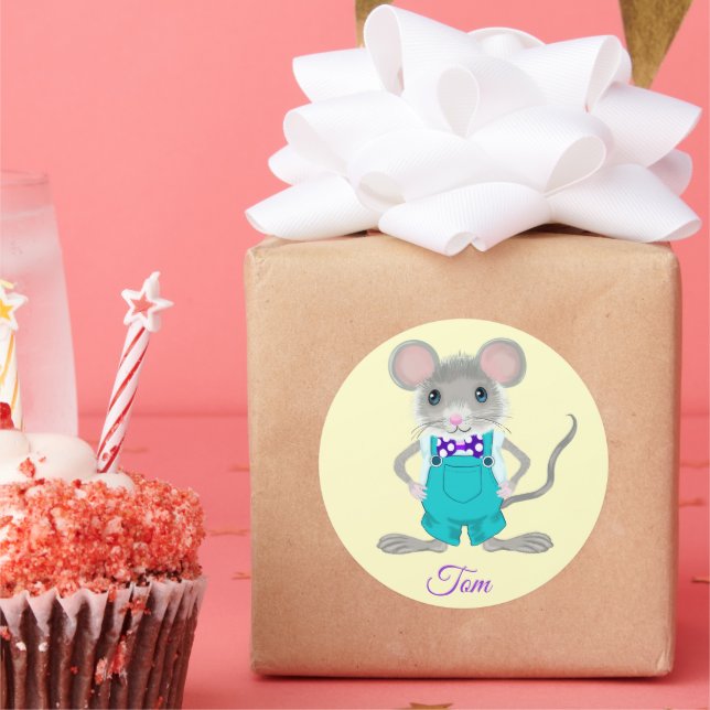 Cute and elegant little mouse personalizable  classic round sticker (Party)