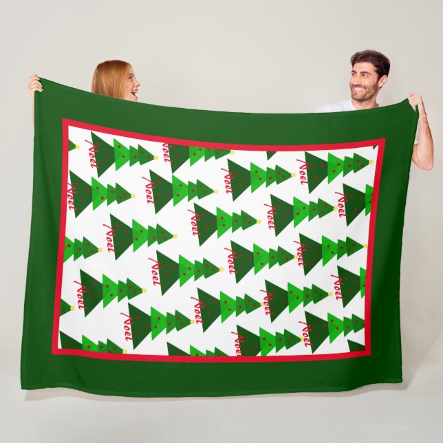 Cute and Festive Noel Merry Christmas Tree Pattern Fleece Blanket (In Situ)