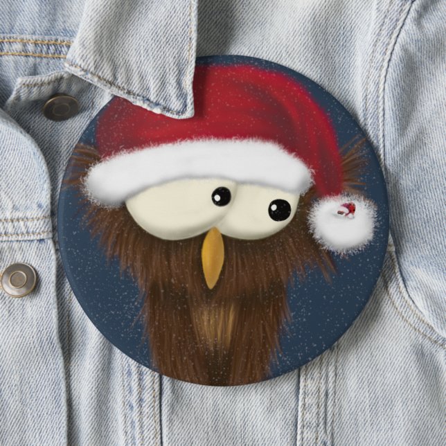 Cute and Festive Owl 6 Cm Round Badge (In Situ)
