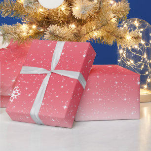 Cute and Festive Snowflake Gradient Red and White Wrapping Paper