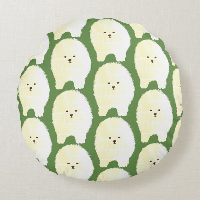Cute And Fluffy Dog Art, Pomeranian  Round cushion (Front)