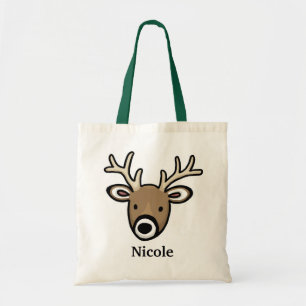 Cute and Friendly Deer Face, Add Your Name Tote Bag
