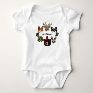 Cute and Friendly Forest Animals, Add Child's Name Baby Bodysuit
