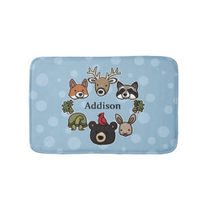 Cute and Friendly Forest Animals, Add Child's Name Bath Mat
