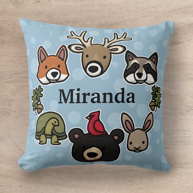 Cute and Friendly Forest Animals, Add Your Name Cushion (Creator Uploaded)