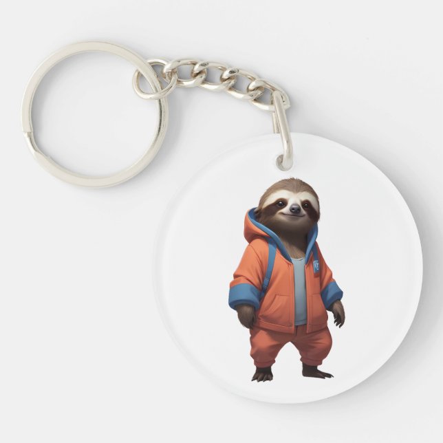 Cute and Friendly Sloth Illustration Key Ring (Front)