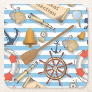 Cute and Full Nautical Collection of Sea Goodies Square Paper Coaster