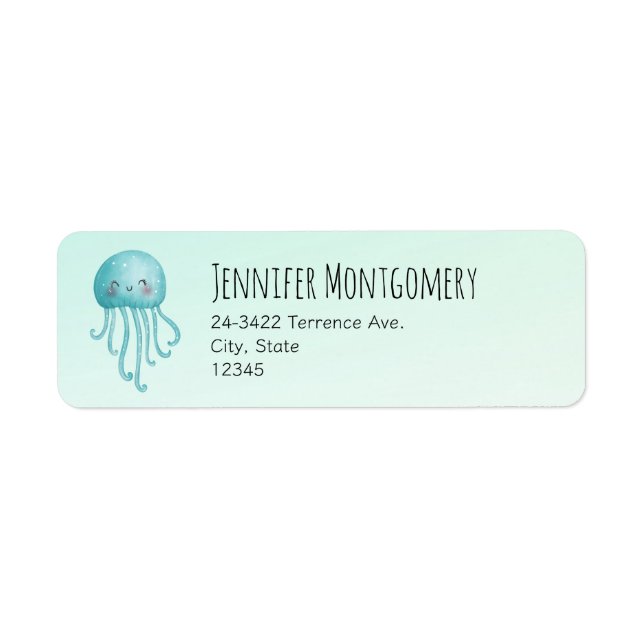 Cute and Fun Blue-Green Jellyfish Address (Front)