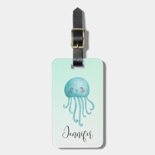 Cute and Fun Blue-Green Jellyfish Luggage Tag