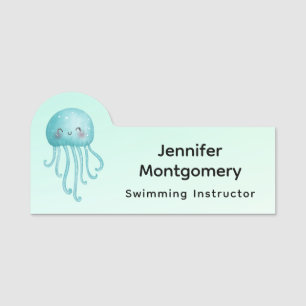 Cute and Fun Blue-Green Jellyfish Name Tag
