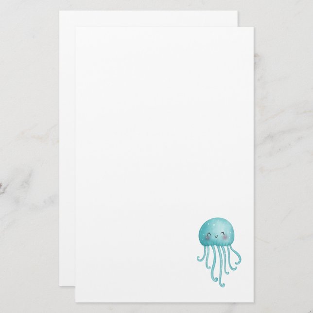 Cute and Fun Blue-Green Jellyfish Stationery (Front/Back)