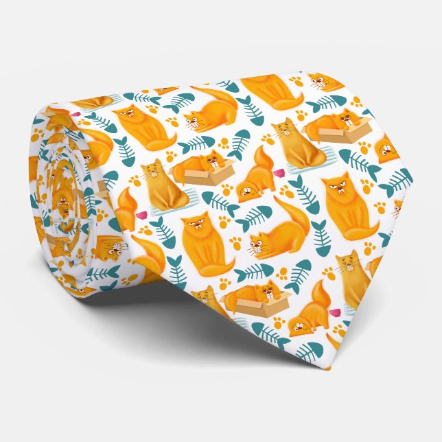 Cute and Fun Cat Pattern Tie (Rolled)