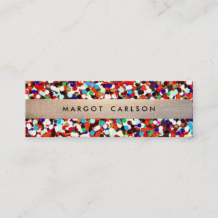 Cute and Fun Cool Colourful Confetti Gold Striped Mini Business Card