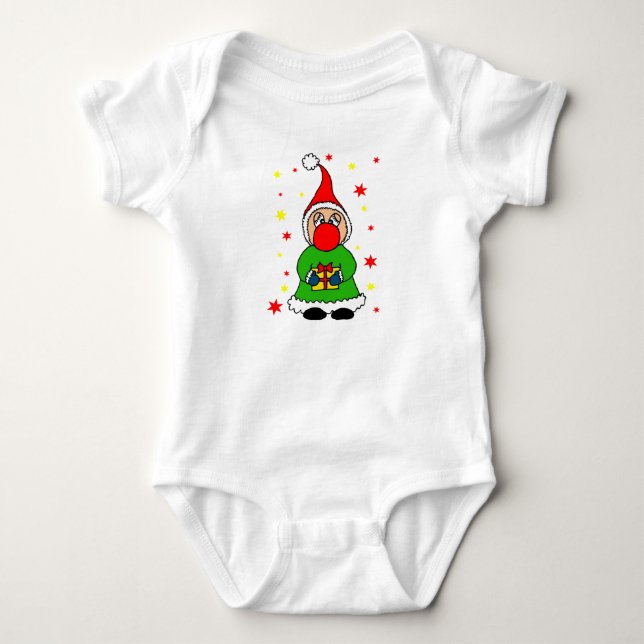 Cute and fun hand drawn Christmas elf Baby Bodysuit (Front)