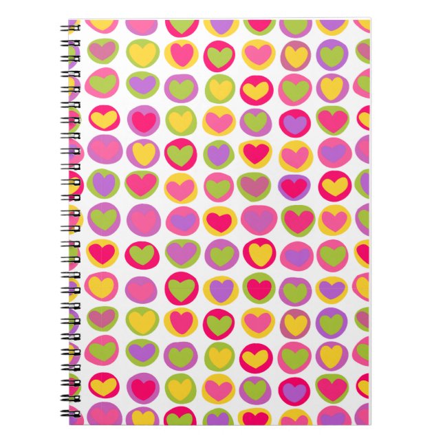 Cute and Fun Multicolor Valentine's Day Hearts  Notebook (Front)